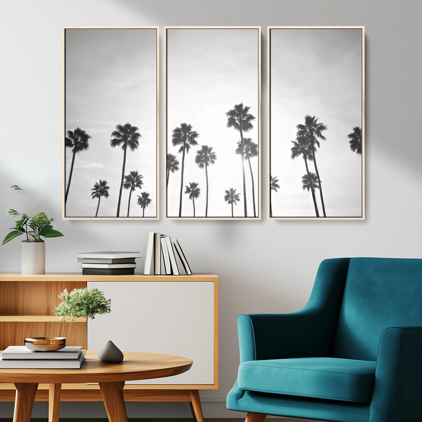 62298277-MGV-CV-36X24-Monochrome Palms Wall Art Canvas Print, Framed Minimalist Trees Art Picture Print, Silhouetted Palms Perfect Tropical Minimalist
