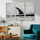 62314230-MGV-CV-36X24-Black White Surfboard Wall Art Canvas Print, Framed Minimalist Beach Art Picture Print, Surf Fin Perfect Minimalist Coastal Decor