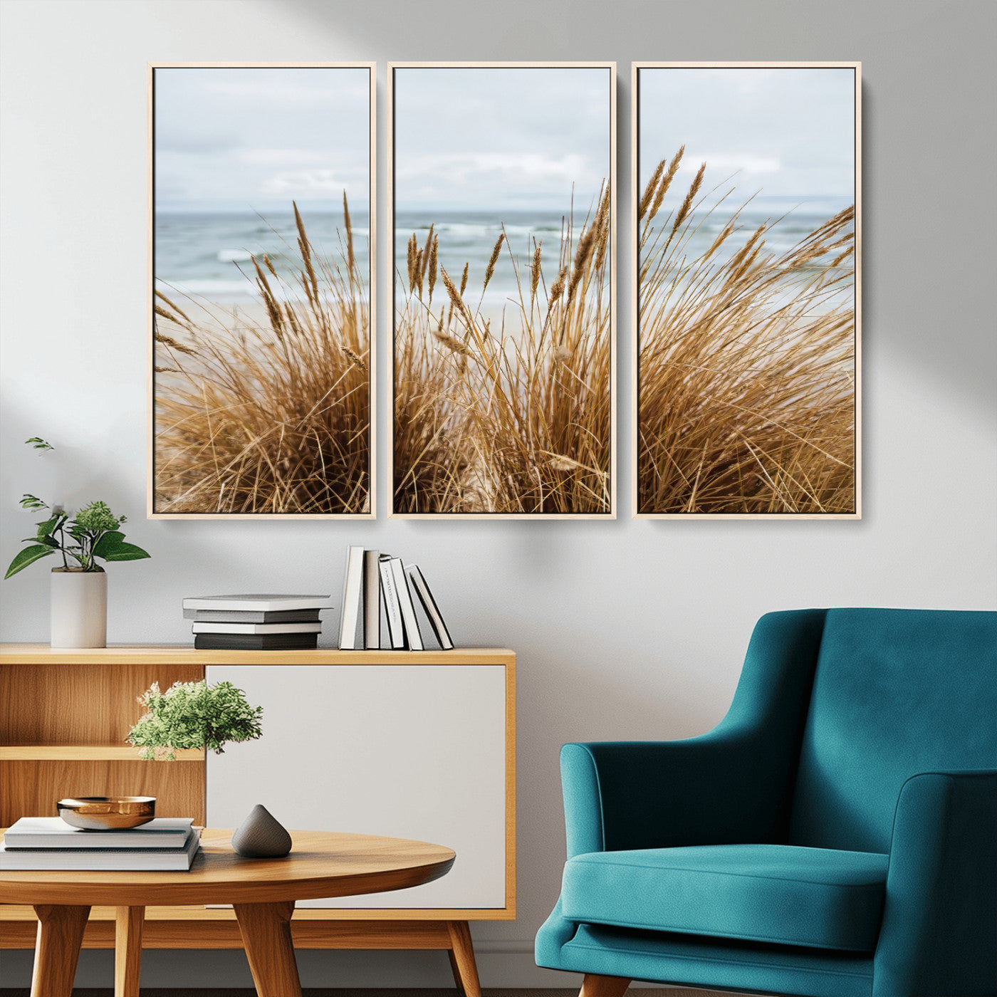 14270839-MGV-CV-36X24-Beach Grass Wall Art Canvas Print, Framed Coastal Dunes Art Picture Print, Dune Grass Perfect Coastal Minimalist Decor Artwork