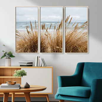 14270839-MGV-CV-36X24-Beach Grass Wall Art Canvas Print, Framed Coastal Dunes Art Picture Print, Dune Grass Perfect Coastal Minimalist Decor Artwork
