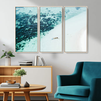 33764764-MGV-CV-36X24-Minimal Beach Wall Art Canvas Print, Framed Ocean Swimming Art Picture Print, Clear Ocean Perfect Minimal Coastal Decor Artwork
