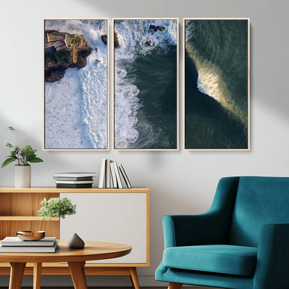 37405684-MGV-CV-36X24-Nazare Coast Wall Art Canvas Print, Framed Aerial Ocean Art Picture Print, Coastal Fortress Perfect Dramatic Coastal Decor Artwork
