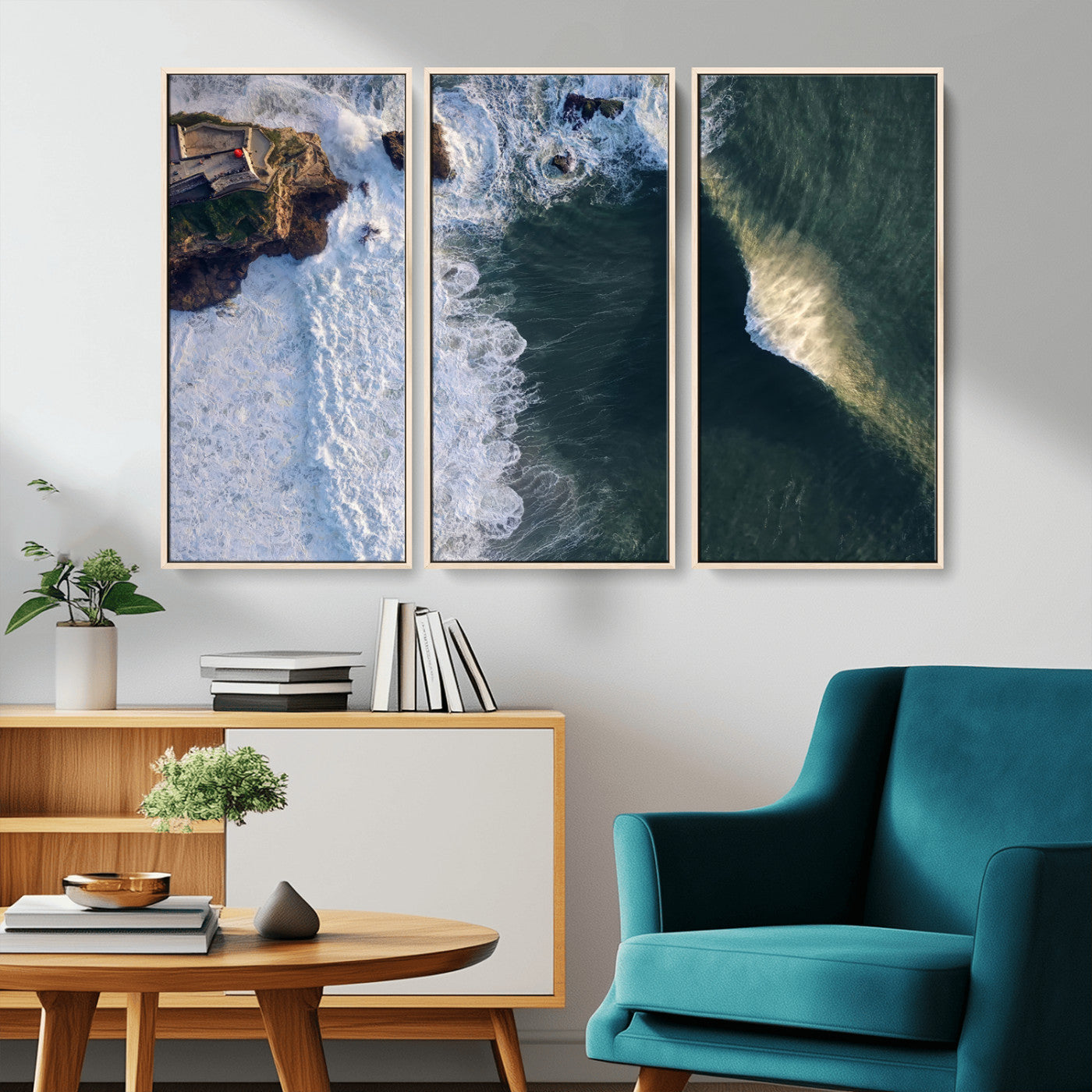 37405684-MGV-CV-36X24-Nazaré Coast Wall Art Canvas Print, Framed Aerial Ocean Art Picture Print, Coastal Fortress Perfect Dramatic Coastal Decor Artwork