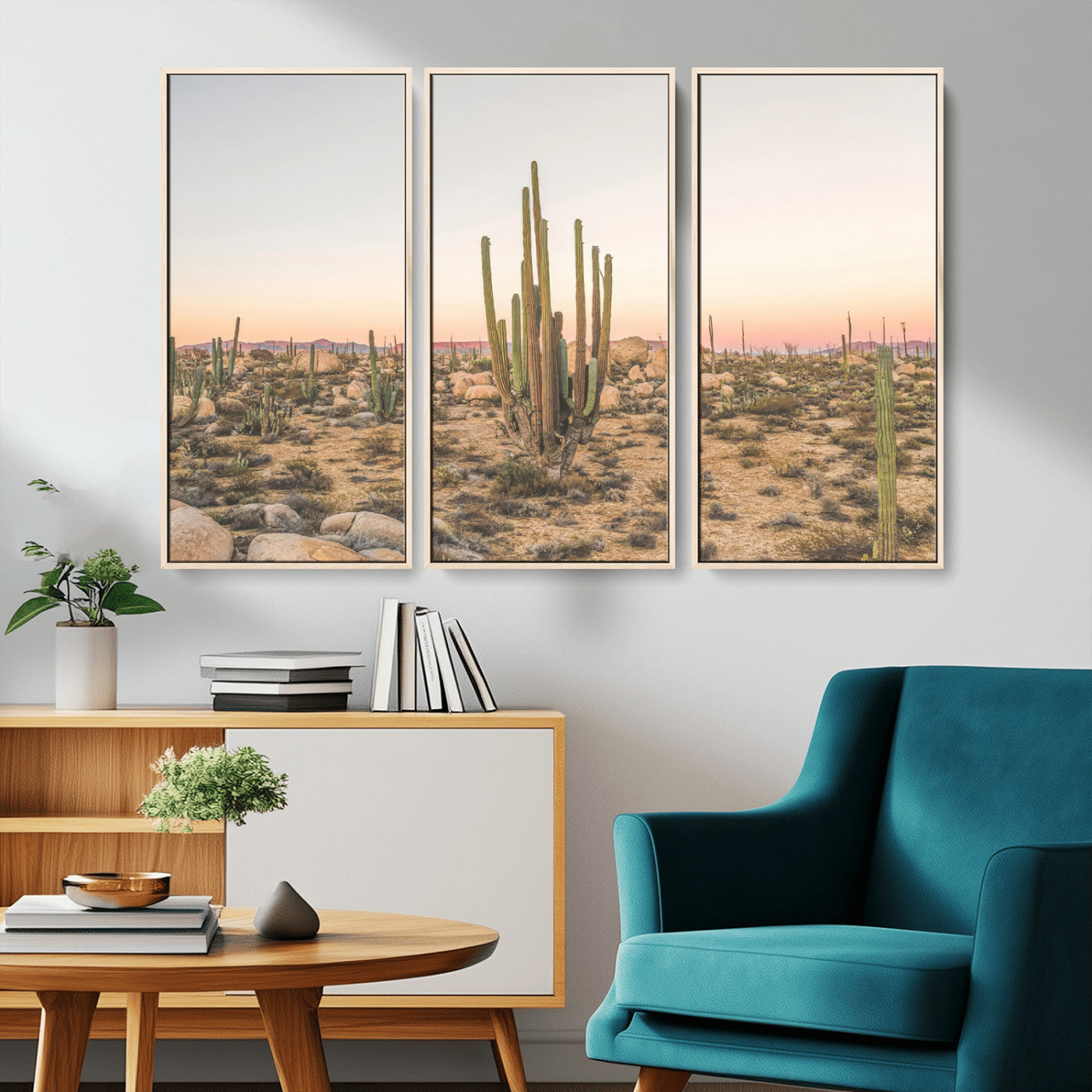 76234974-MGV-CV-36X24-Desert Cactus Wall Art Canvas Print, Framed Baja Desert Art Picture Print, Pastel Desert Perfect Southwestern Boho Decor Artwork