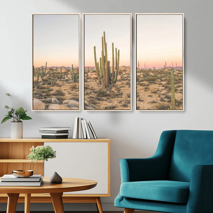 76234974-MGV-CV-36X24-Desert Cactus Wall Art Canvas Print, Framed Baja Desert Art Picture Print, Pastel Desert Perfect Southwestern Boho Decor Artwork