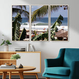 34722557-MGV-CV-36X24-Tropical Shoreline Wall Art Canvas Print, Framed Surfer Beach Art Picture Print, Coastal Surf Perfect Tropical Coastal Decor