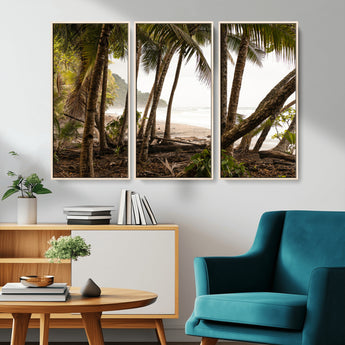 92093951-MGV-CV-36X24-Tropical Jungle Wall Art Canvas Print, Framed Palm Tree Forest Art Picture Print, Coastal Escape Perfect Jungle Retreat Decor