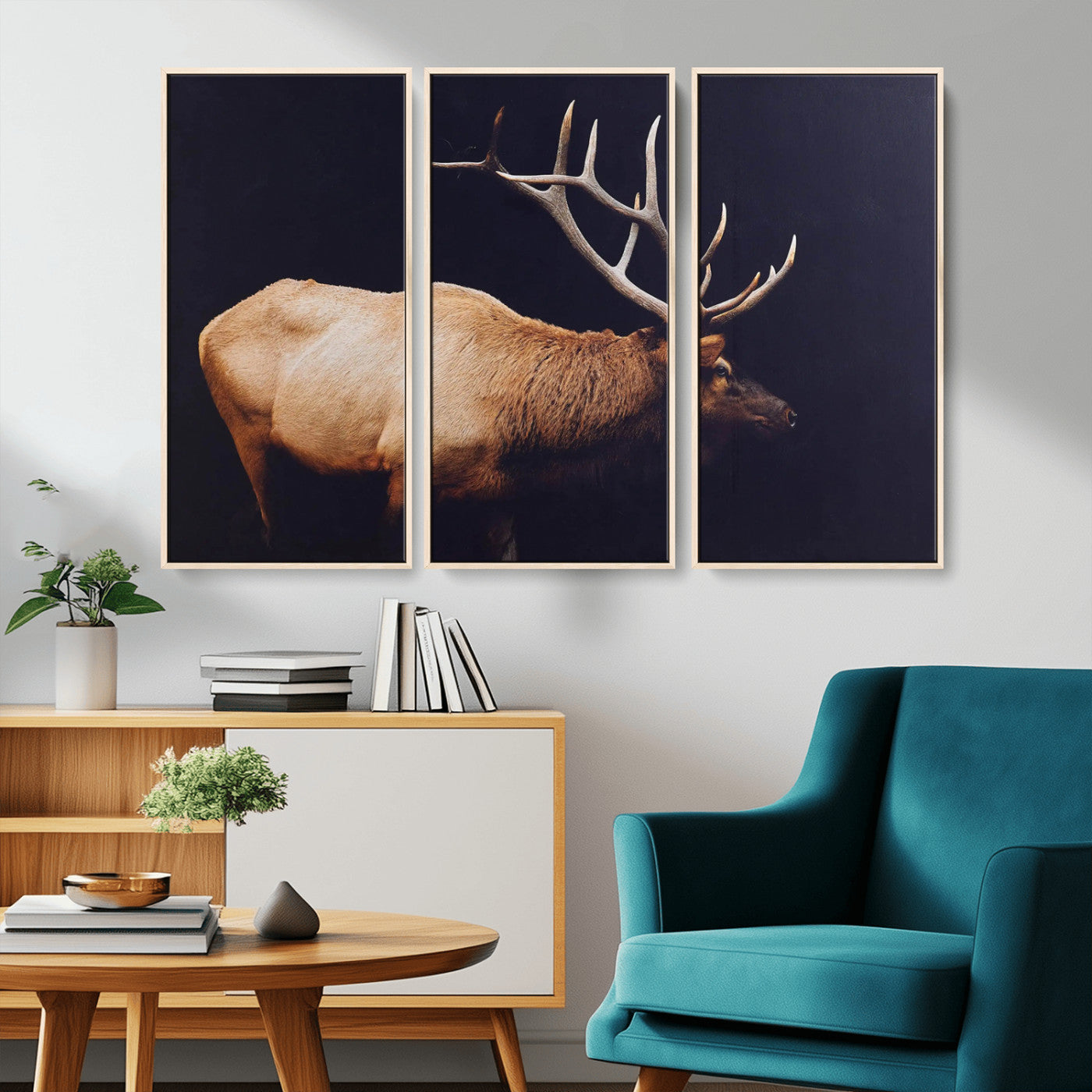 91871131-MGV-CV-36X24-Rustic Elk Art Wall Art Canvas Print, Framed Moody Wildlife Decor Art Picture Print, Western Animal Print Perfect Western Lodge