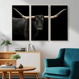 99448328-MGV-CV-36X24-Longhorn Cattle Wall Art Canvas Print, Framed Texas Ranch Art Picture Print, Western Cow Perfect Farmhouse Decor Artwork
