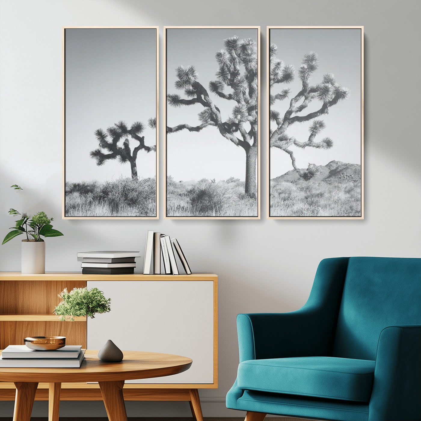 29996209-MGV-CV-36X24-Joshua Tree Art Wall Art Canvas Print, Framed Black White Landscape Art Picture Print, Desert Tree Decor Perfect Southwestern Boho