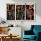 28344895-MGV-FC-48X32-3P_Natural-Dark Floral Abstract Wall Art Poster – Modern Botanical Canvas Print with Beige Border, Kusama Inspired Boho Flower Painting,
