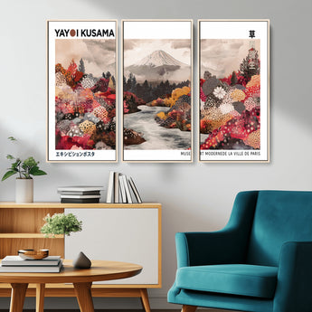 32352074-MGV-FC-48X32-3P_Natural-Japanese Landscape Wall Art – Mount Fuji River Canvas Print, Modern Asian Inspired Nature Decor for Living Room, Bedroom, Office