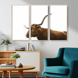 62566114-MGV-CV-36X24-Longhorn Cow Art Wall Art Canvas Print, Framed Rustic Animal Decor Art Picture Print, Texas Bull Photo Perfect Rustic Farmhouse