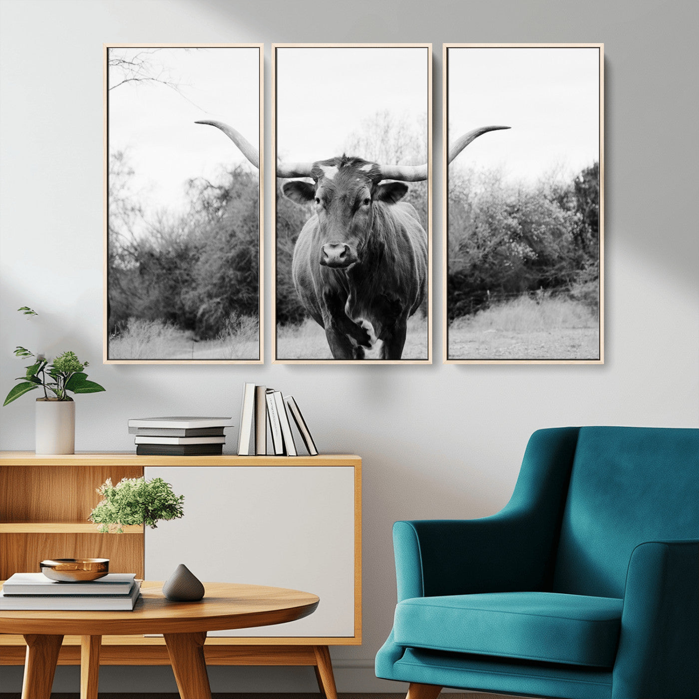 97280319-MGV-CV-36X24-Longhorn Photography Wall Art Canvas Print, Framed Western Cow Decor Art Picture Print, Texas Ranch Style Perfect Rustic Farmhouse
