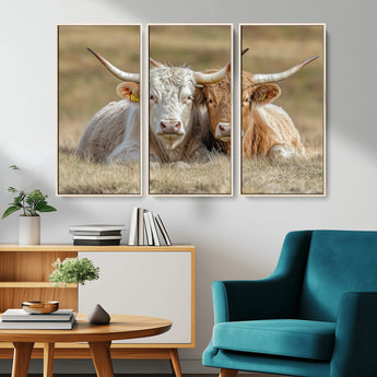 53388593-MGV-CV-36X24-Cow Photography Wall Art Canvas Print, Framed Rustic Animal Decor Art Picture Print, Texas Cow Pair Perfect Western Farmhouse