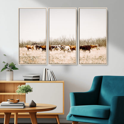 12454132-MGV-CV-36X24-Cow Herd Photography Wall Art Canvas Print, Framed Rustic Farmhouse Decor Art Picture Print, Western Ranch Style Perfect Rustic
