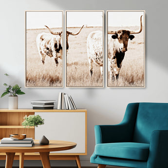 39672786-MGV-CV-36X24-Rustic Cow Scene Wall Art Canvas Print, Framed Farmhouse Style Cattle Art Picture Print, Prairie Animal Duo Perfect Rustic Western