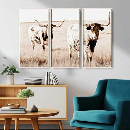 39672786-MGV-CV-36X24-Rustic Cow Scene Wall Art Canvas Print, Framed Farmhouse Style Cattle Art Picture Print, Prairie Animal Duo Perfect Rustic Western