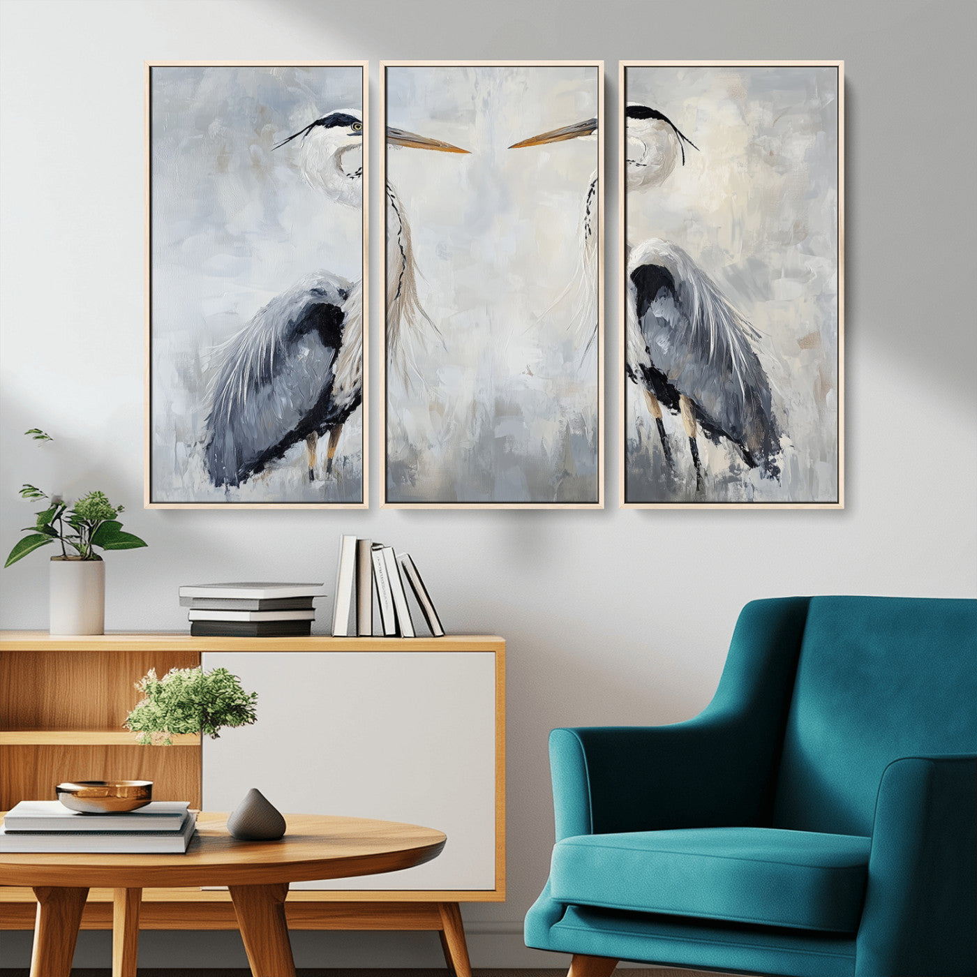 90806932-MGV-CV-36X24-Heron Wall Art Wall Art Canvas Print, Framed Bird Canvas Decor Art Picture Print, Nature Inspired Perfect Coastal Minimalist Decor