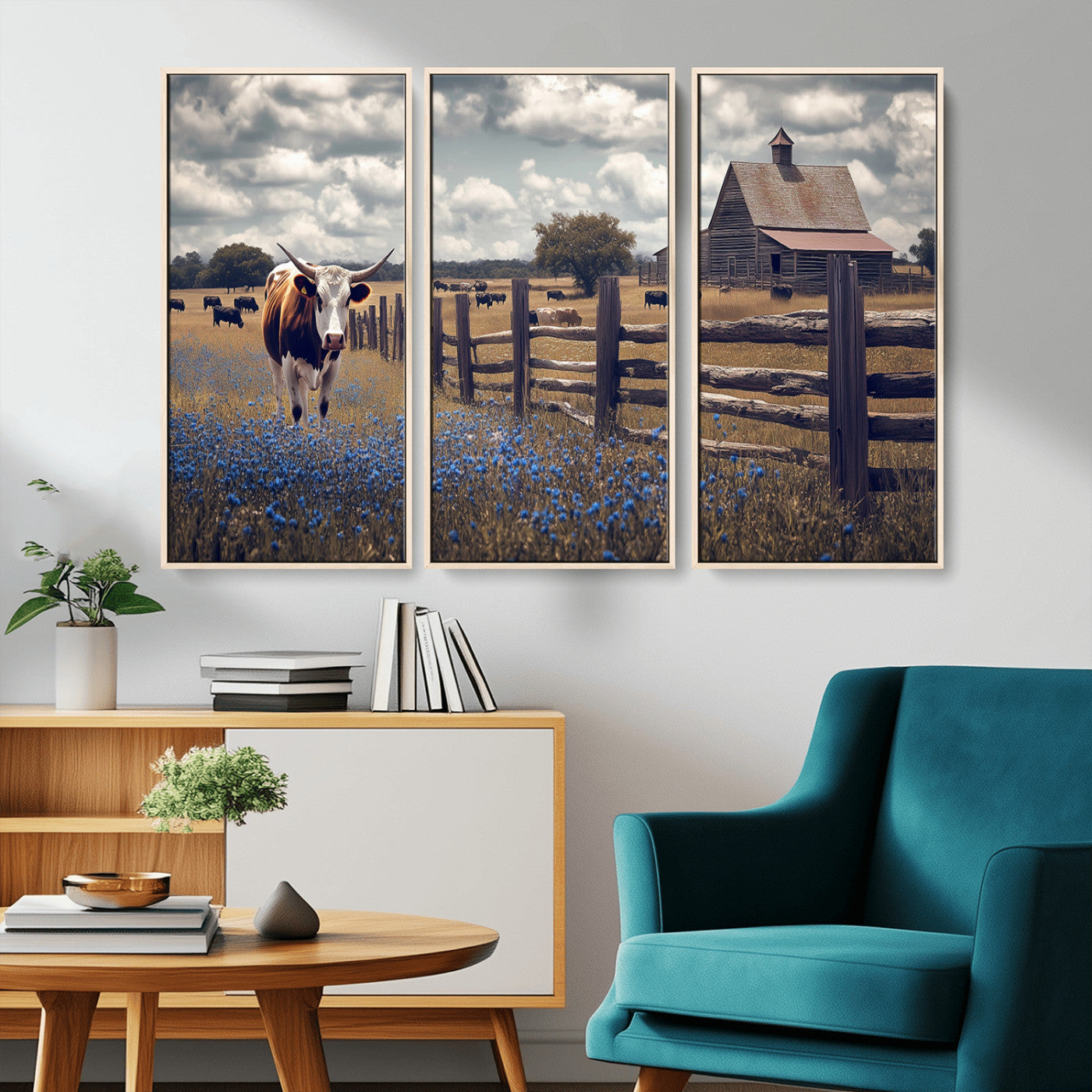 22296025-MGV-CV-36X24-Texas Longhorn Canvas Wall Art Canvas Print, Framed Rustic Barn Wall Art Art Picture Print, Farmhouse Cow Decor Perfect Rustic