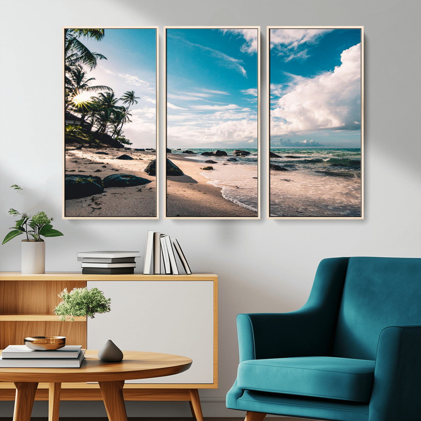 95301406-MGV-CV-36X24-Tropical Beach Wall Art Canvas Print, Framed Ocean Waves Art Picture Print, Relazxing Seascape Perfect Tropical Coastal Decor