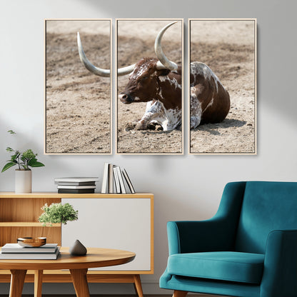 76549210-MGV-CV-36X24-Texas Longhorn Wall Art Canvas Print, Framed Country Living Art Picture Print, Farmhouse Aesthetic Perfect Western Rustic Decor