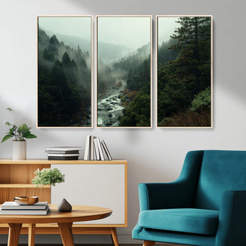 48497565-MGV-CV-36X24-Misty Forest Wall Art Canvas Print, Framed Foggy River Art Picture Print, Moody Landscape Perfect Moody Wilderness Decor Artwork