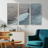 23077324-MGV-FC-48X32-3P_Natural-Ocean Waves Wall Art Canvas Print, Framed Coastal Serenity Art Picture Print, Surf Aesthetic Perfect Modern Coastal Decor Artwork