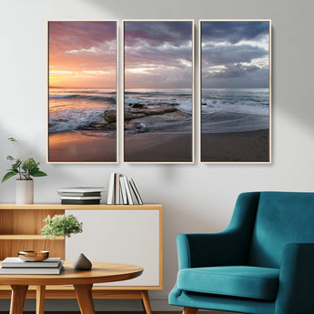 94208089-MGV-CV-36X24-Golden Hour Wall Art Canvas Print, Framed Tranquil Waves Art Picture Print, Beach Horizon Perfect Coastal Serenity Decor Artwork