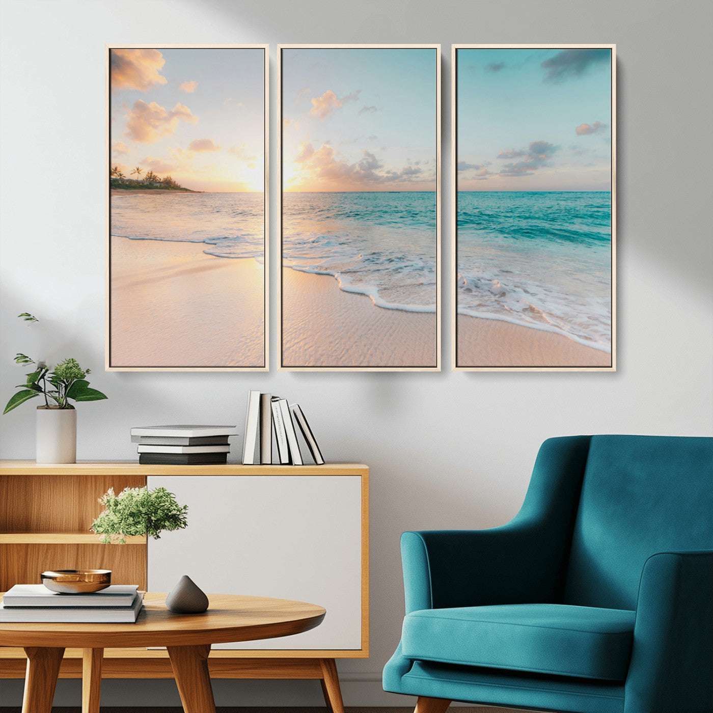 94538225-MGV-CV-36X24-Beach Sunset Wall Art Canvas Print, Framed Ocean Waves Art Picture Print, Summer Escape Perfect Coastal Serenity Decor Artwork