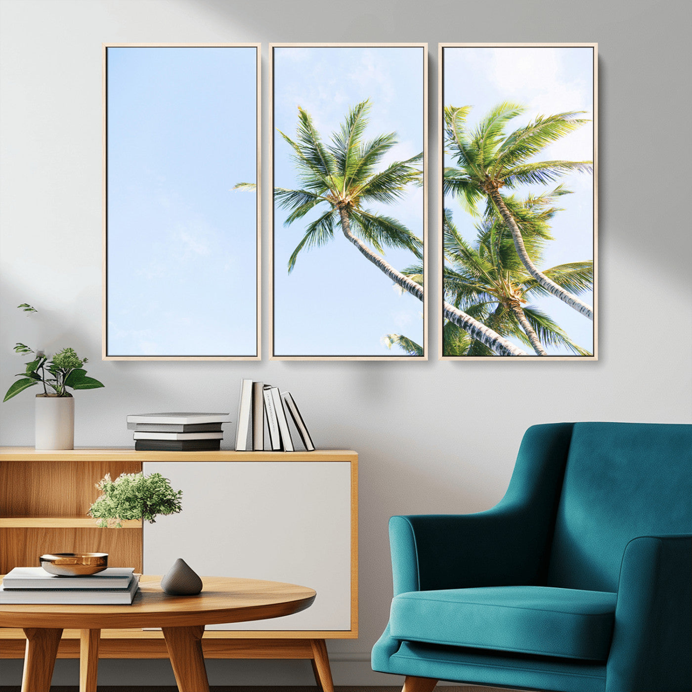 54719115-MGV-CV-36X24-Palm Trees Wall Art Canvas Print, Framed Tropical Aesthetic Art Picture Print, Coastal Serenity Perfect Tropical Minimalist Decor
