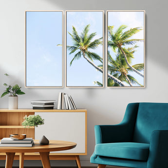 54719115-MGV-CV-36X24-Palm Trees Wall Art Canvas Print, Framed Tropical Aesthetic Art Picture Print, Coastal Serenity Perfect Tropical Minimalist Decor