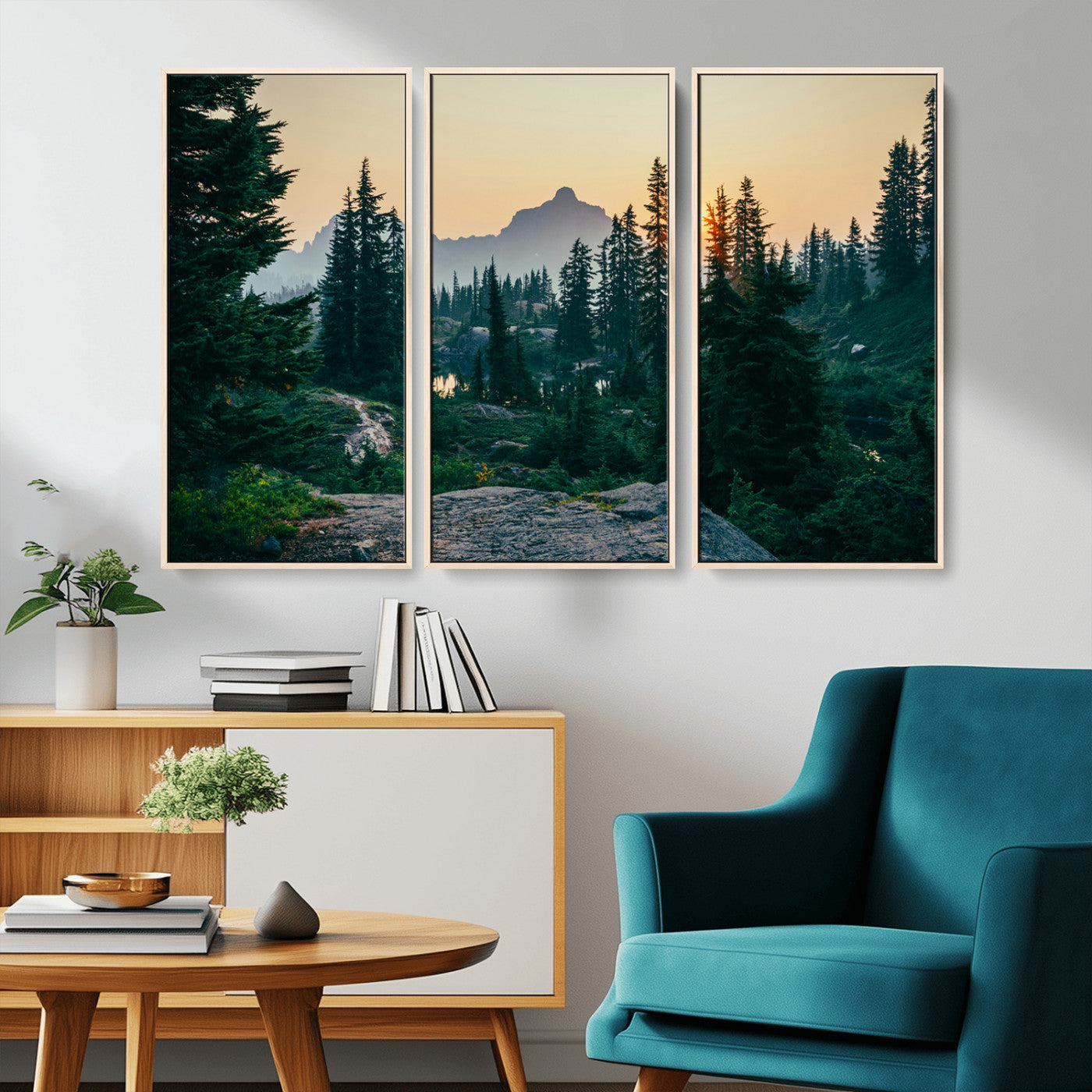 66397982-MGV-CV-36X24-Mountain Landscape Wall Art Canvas Print, Framed Forest Serenity Art Picture Print, Mountain Landscape Perfect Rustic Wilderness