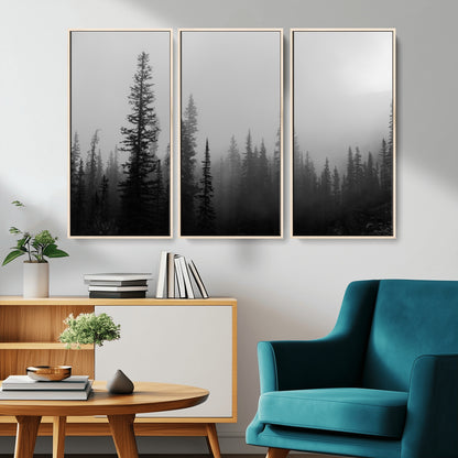 73138900-MGV-CV-36X24-Misty Pines Wall Art Canvas Print, Framed Woodland Photography Art Picture Print, Minimalist Decor Perfect Modern Rustic Decor
