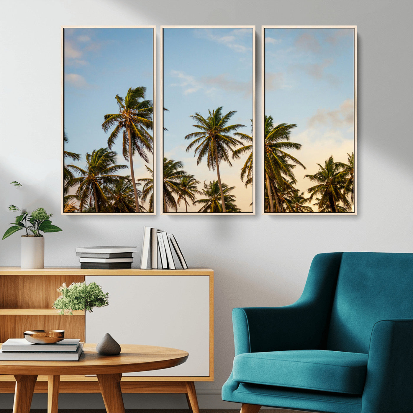 99033771-MGV-CV-36X24-Palm Trees Wall Art Canvas Print, Framed Tropical Vibes Art Picture Print, Coastal Sunset Perfect Coastal Boho Decor Artwork