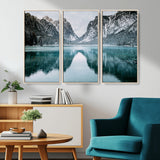 73098373-MGV-CV-36X24-Mountain Lake Wall Art Canvas Print, Framed Winter Wonderland Art Picture Print, Snowy Peaks Perfect Modern Nature Decor Artwork