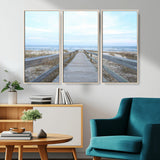 31602988-MGV-CV-36X24-Beach Boardwalk Wall Art Canvas Print, Framed Coastal Serenity Art Picture Print, Ocean View Perfect Coastal Minimalist Decor