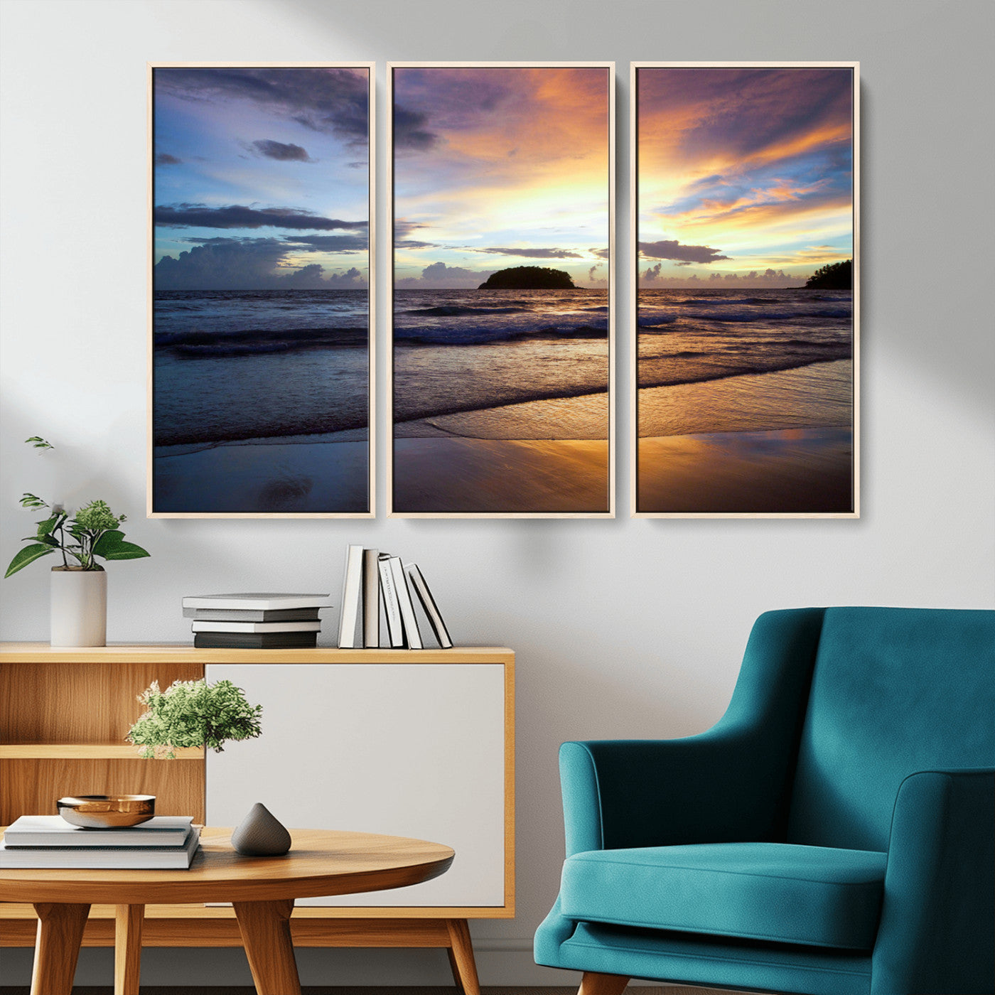 36714356-MGV-CV-36X24-Beach Sunset Wall Art Canvas Print, Framed Ocean Waves Art Picture Print, Tropical Seascape Perfect Coastal Serenity Decor Artwork