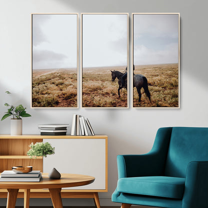 57597730-MGV-FC-48X32-3P_Natural-Cowboy Wall Art Wall Art Canvas Print, Framed Western Canvas Art Picture Print, Rustic Ranch Scene Perfect Rustic Western Decor