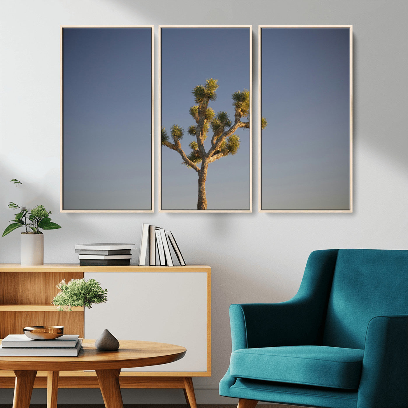 54552043-MGV-FC-48X32-3P_Natural-Joshua Tree Art Wall Art Canvas Print, Framed Desert Landscape Art Picture Print, Southwestern Nature Perfect Southwestern Boho