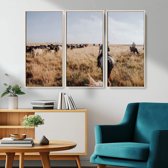 22431577-MGV-CV-36X24-Western Wall Art Wall Art Canvas Print, Framed Cowboy Canvas Art Picture Print, Cattle Drive Scene Perfect Rustic Western Decor