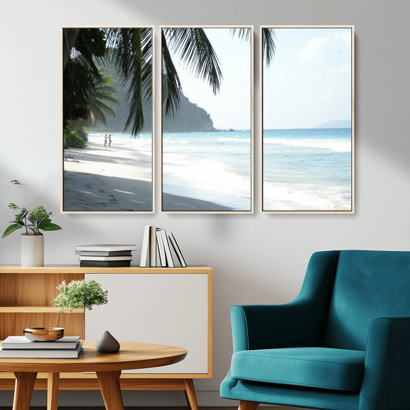 18311030-MGV-CV-36X24-Tropical Beach Wall Art Canvas Print, Framed Serene Ocean Art Picture Print, Palm Tree Shadows Perfect Tropical Coastal Decor