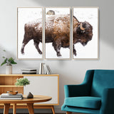 94261165-MGV-CV-36X24-Snowy Buffalo Wall Art Canvas Print, Framed Wildlife Photography Art Picture Print, Brown Tones Perfect Rustic Lodge Decor Decor