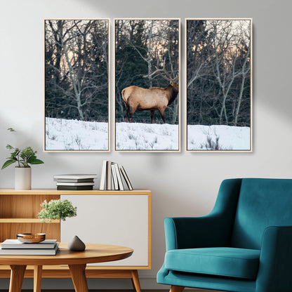 36533178-MGV-CV-36X24-Wild Elk Photography Wall Art Canvas Print, Framed Winter Wildlife Art Picture Print, Snowy Forest Perfect Rustic Lodge Decor