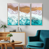 26870666-MGV-CV-36X24-Aerial Beach Wall Art Canvas Print, Framed Ocean Waves Art Picture Print, Coastal Landscape Perfect Coastal Minimalist Decor
