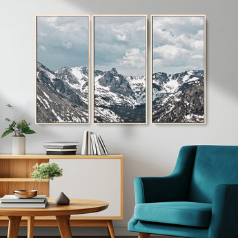 94074619-MGV-CV-36X24-Snowy Peaks Wall Art Canvas Print, Framed Alpine Wilderness Art Picture Print, Mountain Escape Perfect Winter Serenity Decor