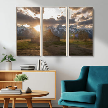 52555760-MGV-CV-36X24-Snowy Peaks Wall Art Canvas Print, Framed Nature Escape Art Picture Print, Rustic Charm Perfect Rustic Western Decor Artwork