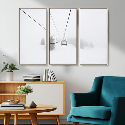 20216390-MGV-CV-36X24-Ski Lift Wall Art Canvas Print, Framed Snowy Landscape Art Picture Print, Alpine Adventure Perfect Nordic Minimalist Decor Artwork