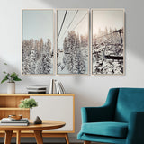 91534512-MGV-CV-36X24-Frosty Pines Wall Art Canvas Print, Framed Cozy Cabin View Art Picture Print, Ski Lift Ride Perfect Rustic Lodge Decor Artwork