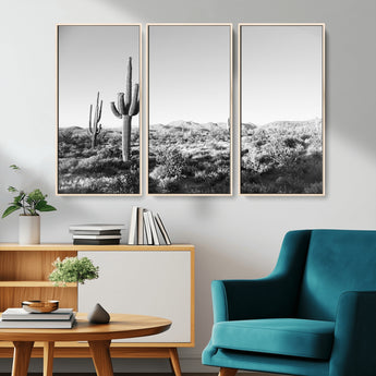 85205054-MGV-CV-36X24-Saguaro Cactus Wall Art Canvas Print, Framed Monochrome Landscape Art Picture Print, Scenic Arizona View Perfect Minimalist